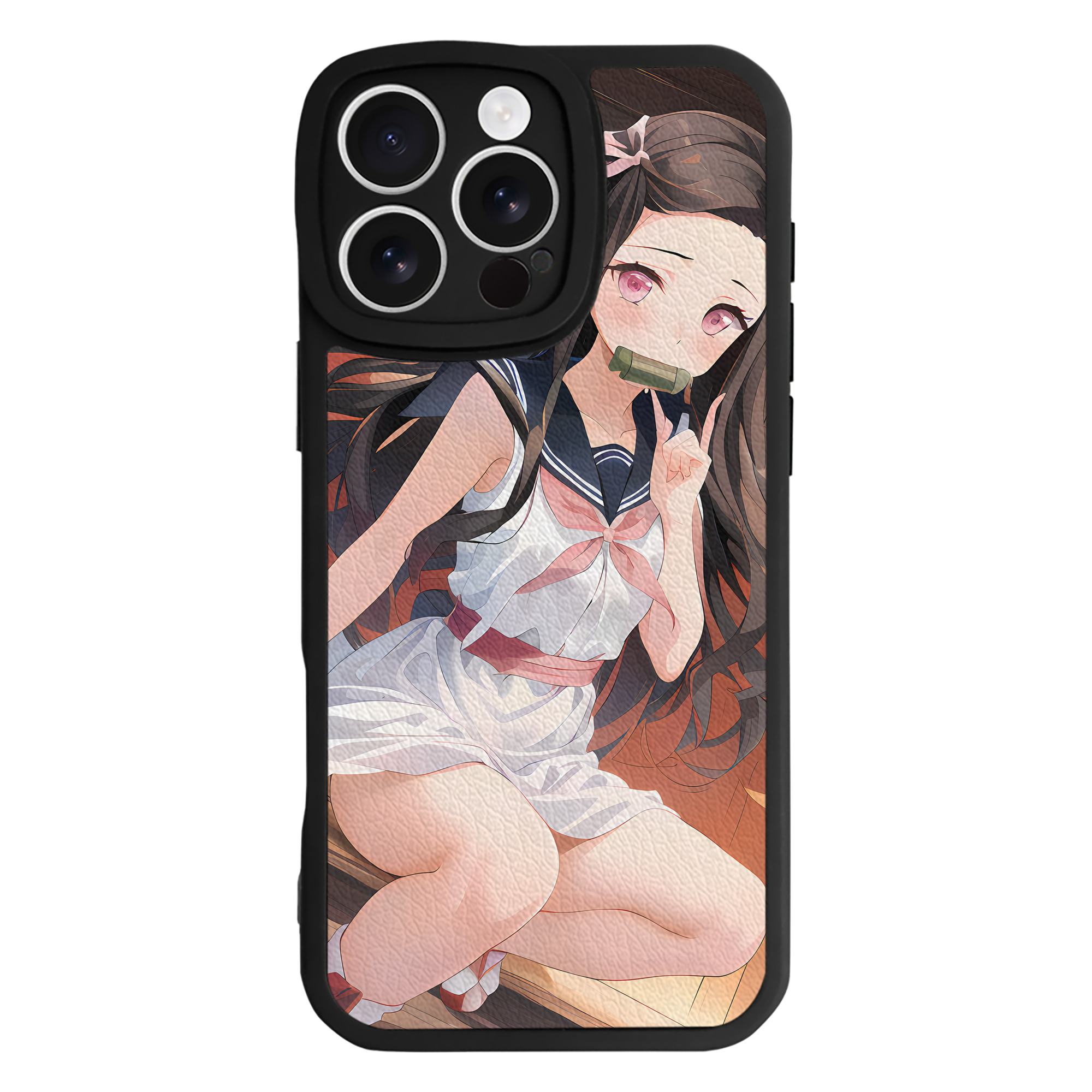 （画像用） 鬼滅の刃（きめつのやいば）竈門 禰󠄀豆子／かまど ねずこ Kamado Nezuko 【iPhone 16シリーズ対応】シリコンスマホケース（レザー調） 材質：シリコン